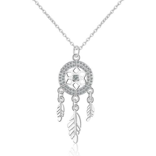 925 Sterling Silve Tassel Round Feather Charm Pendant Necklace Women Choker Wedding Jewelry Collar collares de moda DZ841