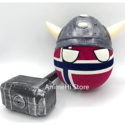 The Kingdom of Norway Ball and Viking helmet hammer Doll NOR countryballs plushies Cosplay Polandball Plush Toy for Gift 20CM