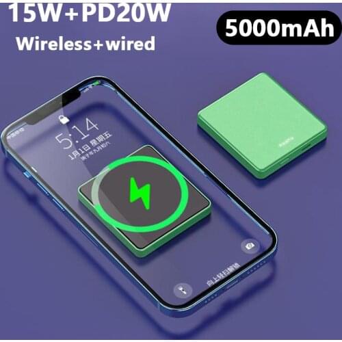 For 2021 Ultra-Thin Magsafe Charger 15W Magnetic Wireless 5000mAh Power Bank For iphone12ProMax PD20W External Auxiliary battery