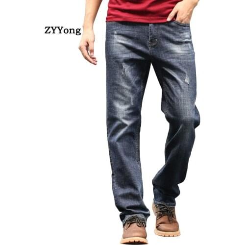 Spring And Autumn Men Jeans Straight Breathable Baggy Blue Leisure Wide Leg Denim Pants Hip Hop Skateboarder Loose Trousers