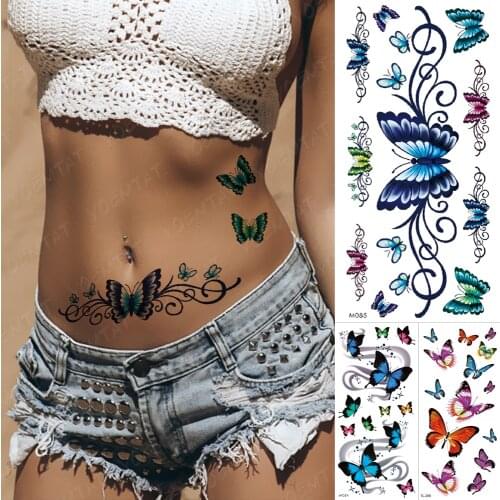 3D Butterfly Waterproof Temporary Tattoo Sticker Woman Ankle Wrist Chest Flash Tatoo Girl Color Body Art Fake Tatto Realistic