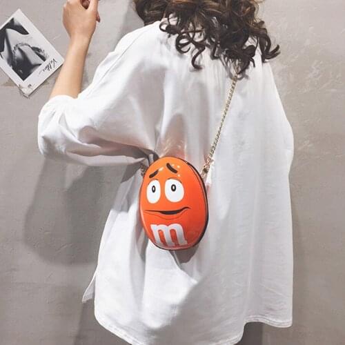 Funny Cartoon Character Letter Shoulder Bags Women Chain Round Handbags Ladies Creative Pu Crossbody Bag Female Bag