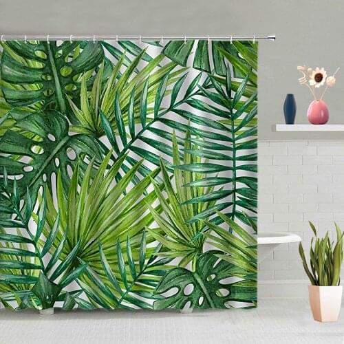 Tropic Green Plant Shower Curtain Palm Leaf Sunflower Flower Bathroom Waterproof Wall Hanging Curtains Screen Home Decor Set