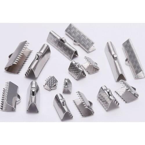 30pcs/lot Stainless Steel Ribbon Pinch Crimp Clamp End Cord Ends Fasteners Clasp Leather Crimp Ends For Jewelry Making Findings