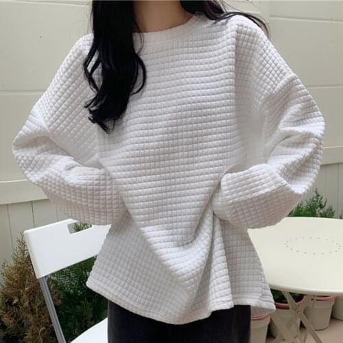 Korean Autumn Women Round Neck Sweatshirts Hoodies Pullovers Oversized Long Sleeve Loose Tops Streetwear Hooded Female