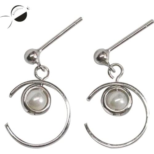 Fashion Freshwater Pearls Dangle Earrings for Women 925 Sterling Silver Double Circle Jewelry Sterling Silver Drop Earrings