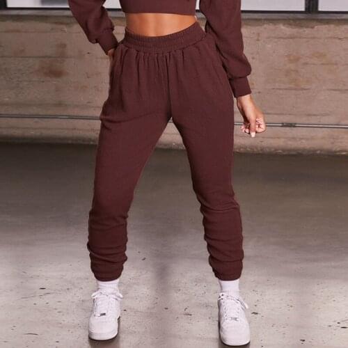 2021 Spring Women Sports Pants High Waist Loose Cotton Casual Ankle Length Khaki Black Pant For Women Running Wear Trousers