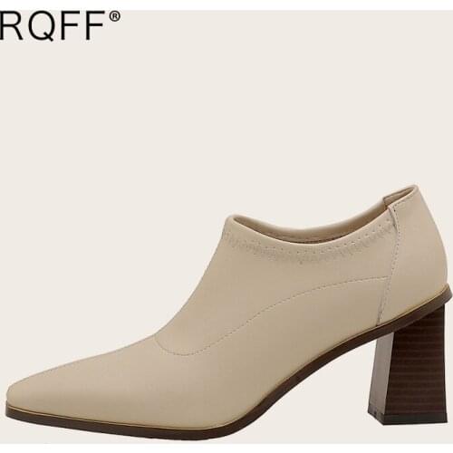 Luxury Genuine Cow Leather Women Pumps Plus Size 40 41 42 Handmade Square Toe High Block Heels Shoes Slip On Female Mules Black