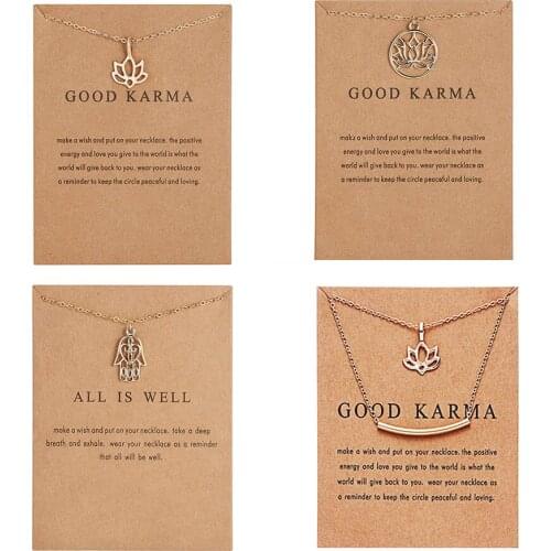 Trendy Gold Color New Arrived GOOD KARMA Buddha Lotus Pendant Necklace For Women Valentines Day Gift Card Jewelry Female Gift