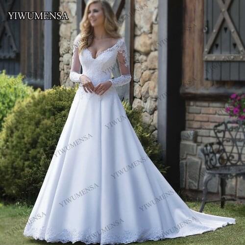 Long Sleeves V Neck Bridal Boho Wedding Dress Plus Size 2020 Appliques Lace Luxury Crysatls Beading Marriage Bride Dresses