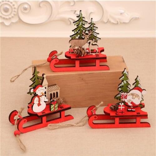 Wood 3D DIY Assemble Craft Ornaments Christmas Decorations for Home Christmas Sleigh Santa Claus New Year Gift 10cm x 9cm, 1 PC