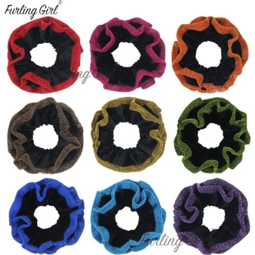 Furling Girl 1PC Double Shiny Lurex Trims Large Velvet Hair Scrunchies Womens Elastic Hair Bands Hair Accessories