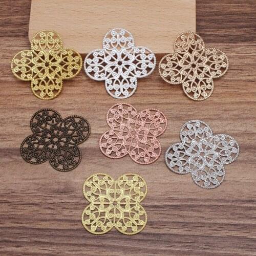 1000pcs 36mm Brass Metal Lucky Clover Filigree Flower Charms Flat Ornaments DIY Women Wedding Hair Jewelry Accessories Wholesale