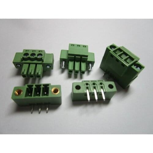 50 pcs With Embossmen Angle 3 pin Pitch 3.81mm Screw Terminal Block Connector Green Color Pluggable Type with angle pin