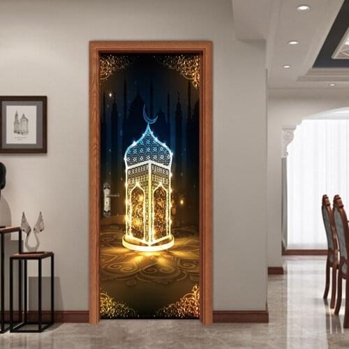 77*200cm A Glittering Muslim Lighthouse in the Night Oil Paintting Wall Sticker Wallpaper Door Stickers Home Decor
