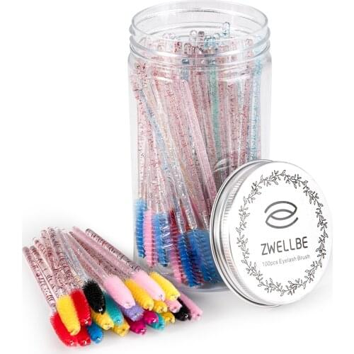 100Pcs Disposable Eyelash Brush Mascara Wands Makeup Brushes Applicators for Eyelash Extensions Eyebrow Brush with Container