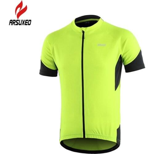 ARSUXEO 2021 Mens Cycling Jersey Short Sleeve Breathable Quick Dry Road Bike Bicycle Jersey with Back Reflective Zipper Pocket