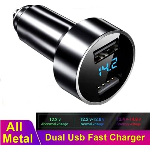 Tongdaytech Car Charger Dual USB 24W 4.8A Metal Fast USB Charger LCD Display Auto Car Charging Adapter For iPhone Samsung Xiaomi
