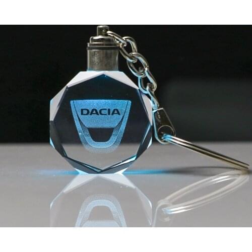 Auto LED KeyRing For Dacia Duster Logan Sandero 2 Mcv Sandero Logo crystal KeyChain Badge Key Ring Emblem Key Holder Chain