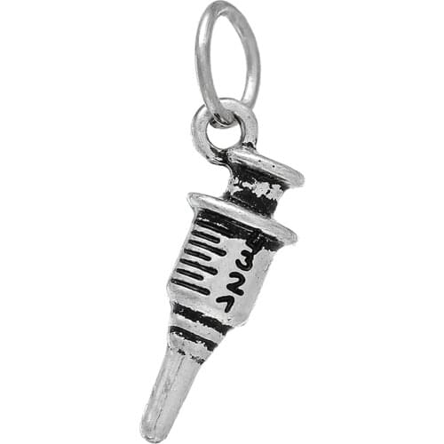 DoreenBeads Charm Pendants Syringe Silver Color 29mm(1 1/8") x 9mm( 3/8"), 10 PCs
