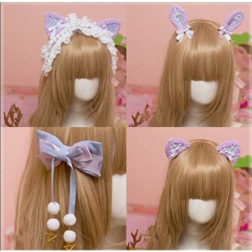 Handmade Purple Blue Dream cat ear KC Bowknot Hair band Girl Hair Pin Lolita Cosplay hair accessories B1295