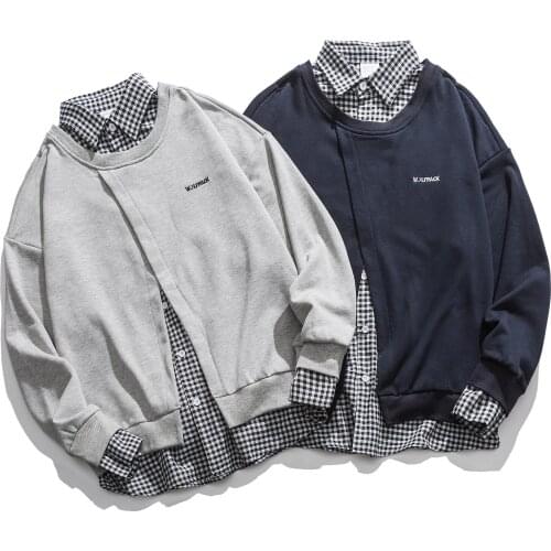 Fake Two-Piece Korean Version Fashion Shirt Hong Kong Style Dongdaemun Men and Women Couples 2020 New Spring and Autumn