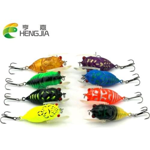 HENGJIA artificial wobbler cicada insect lures hard baits pesca swimbaits with wings 4cm 6.4g 8#treble hooks