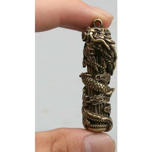 51mm/22g Collection Chinese Bronze Animal 12 Zodiac Dragon Pillar Statue Pendant