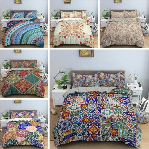 Colorful Mandala Bedding Set with Pillowcase Duvet Cover Set Bedclothes Comforter Cover Queen King Size for Kids Home Textile