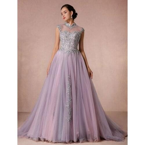 Lace Wedding Dress Tulle Chaple Train Bridal Gown A-line Illusion Neckline Quinceanera Dress Backless Luxury Pageant Dress