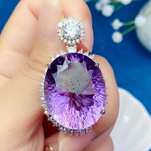 925 sterling silver pendant Amethyst pendant for woman Classic Oval silver 22x27mm