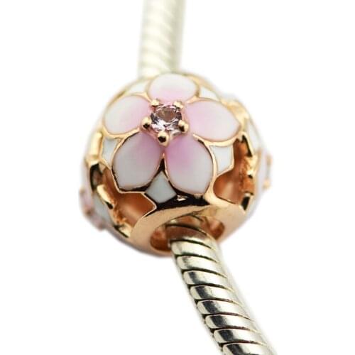 Magnolia Bloom Charm sterling silver jewelry Fit Original Bracelet & Necklace Beads for women DIY Fashion Jewelry