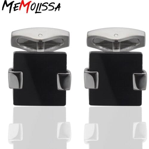 MeMolissa Luxury Black Square Gem Cufflinks for mens gemelos para hombre camisa gemelos cuff links bouton manchette