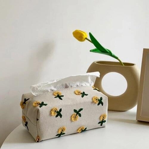 MLGB Small Flower Tissue Box Light Luxury Carton Living Room Dining Room Decoration Napkin Cover Lovely Cloth Cover