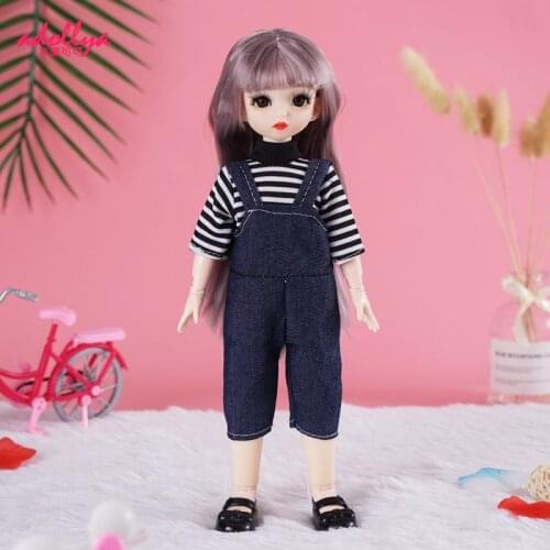 Adollya Fashion BJD Doll Clothes Suit 1/6 Dress Cloth Doll Clothing Striped Overalls Flower Skirt Clothes For BJD Toys For Girls
