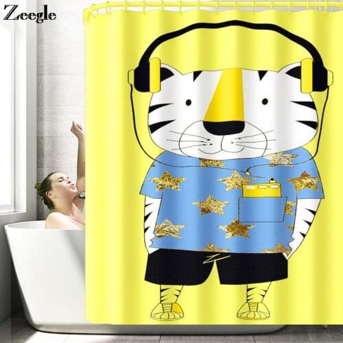Cartoon Pattern Printing Bathroom Rug Set Polyester Waterproof Shower Curtain Home Decor Bathroom Carpet Rug Bathroom Mat Set