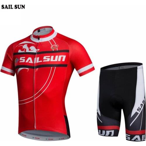 SAIL SUN Men Sports Ropa Ciclismo Cycling Jersey Bike Short Sleeve Clothing Set Bicycle Wear Suit Red Bib Shorts