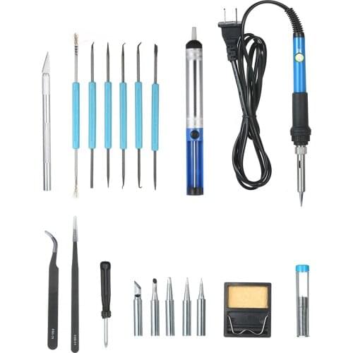 60W 20 in 1 Soldering Iron Kits Adjustable Temperature Welding Soldering Iron 5pcs Soldering Tips Desoldering Pump EU/US Plug