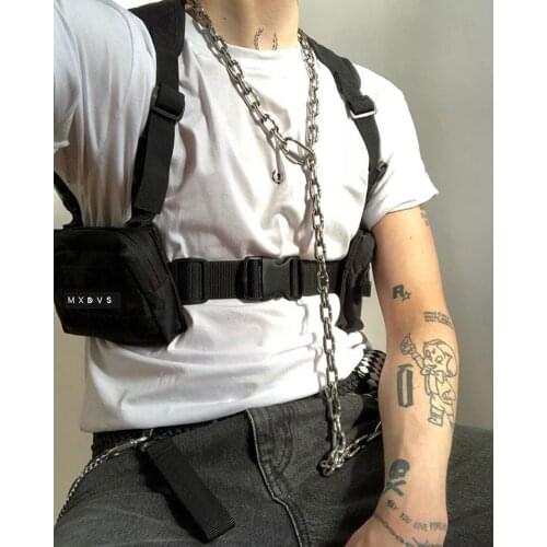 Chest Bag Vest for Men Black Hip-Hop Style Multi-functional Tactical Two Pockets Chest Rig Pack Streetwear Tactical Military