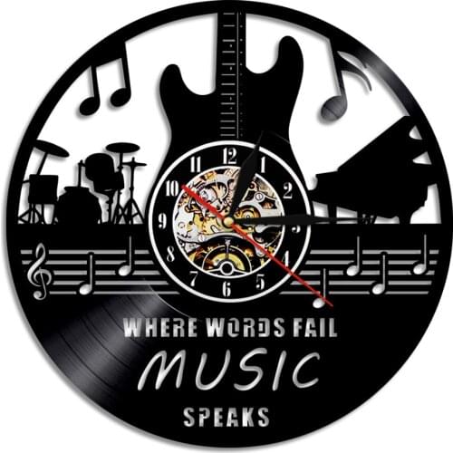 Where Words Fail Music Speaks Musical Quote Vinyl Record Wall Clock Guitar Decorative LP LED Wall Clock Rock n Roll Music Gift