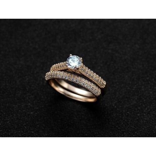 Real Austrian Crystals Brand Gold Color AAA Zirconia Micro Inlays Fashion Ring for women New Double Round RG10345