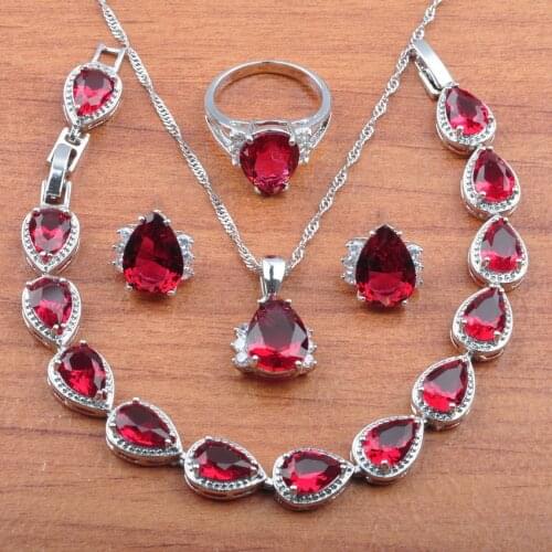Natural Australian Rose Red Zirconia Silver Color Dubai Gold Jewelry Set For Women Wedding Jewelry Best Gift JS0257