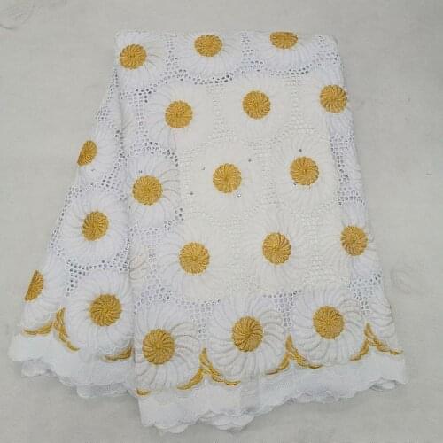 Nigeran Dry Cotton Lace Fabric Embroidery in Switzerland 2019 African Swiss Voile Lace Fabrics 5 yards For Dress