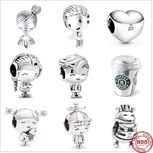 2020 New Teenager Boy Love Heart Girl Coffee Cup Charm Bead Fit Original 3mm Pan charms silver 925 Bracelet DIY Women Jewelry
