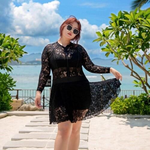 2021 New Long Sleeve Swimsuit Large Size 2 Pieces Bathing Suits Swimdress Ladies Swimwear Bikini Tops Swim Skirt Beachwear 6XL