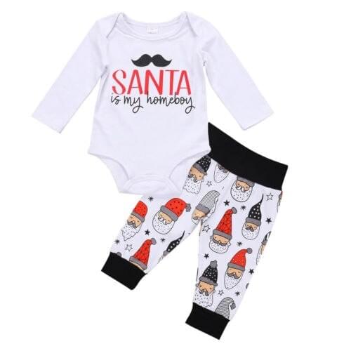 New Toddler Baby Boys Xmas Romper Bodysuit Top+Santa Claus Pants Leggings Outfit Size 0-24M