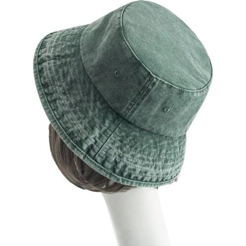 Fibonacci Retro Denim Washed Bucket Hat Cotton Foldable Fisherman Cap Men Outdoor Sunscreen Hat Women Fashion Beach Cap Green