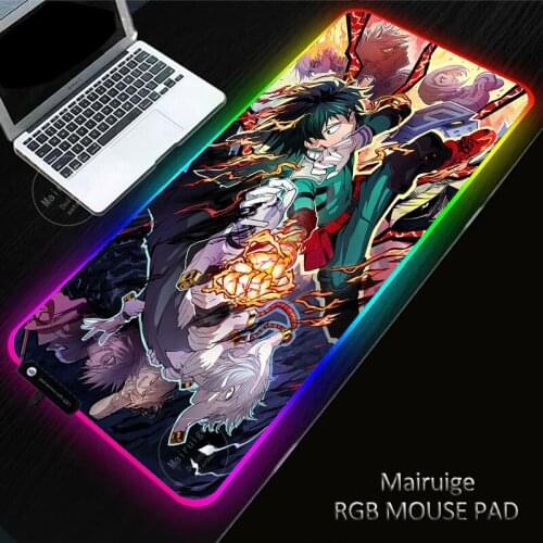 Drop Shipping Anime My Hero Academia LED Light Gaming Mouse Pad RGB Large Keyboard Cover Non-Slip Rubber DeskMat Game MousePad