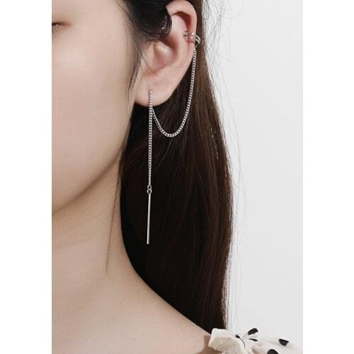 XIHA 925 Sterling Silver Earrings for Women 2020 Fake Piercing Long Tassel Chain Ear Cuffs Korean Wedding Bridal Clip on Earring