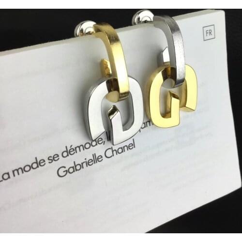 Cool style gold and silver contrast letter G Drop Earrings asymmetric letter removable AB retro frosted Earrings